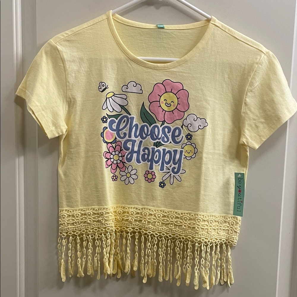 Fresh Kids Yellow 'Choose Happy' Tee with Fringe